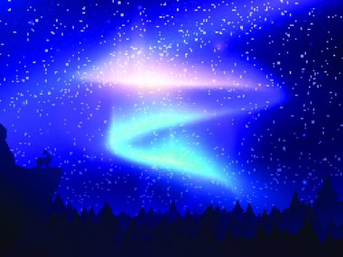 Kuzey Işıkları Arkaplanı, renkli vektör resimlemesi 