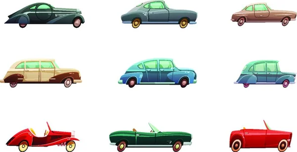 Conjunto Coches Retro Ilustración Vectorial — Vector de stock