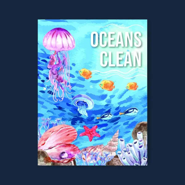 Poster Design Sealife Theme Creative Animal Sea Vector Illustration Template - Stok Vektor