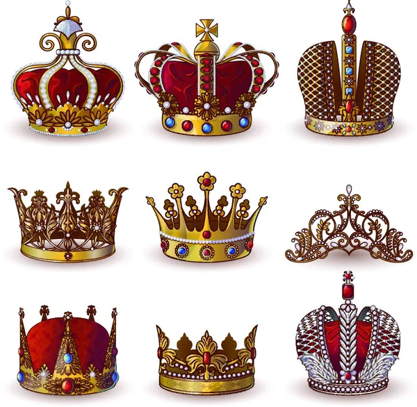 Royal Crowns Collection Графическая Векторная Иллюстрация — стоковый вектор