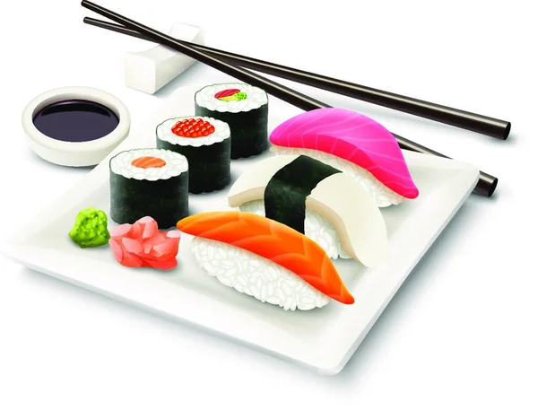 Sushi Realisztikus Set Vektor Illusztráció — Stock Vector