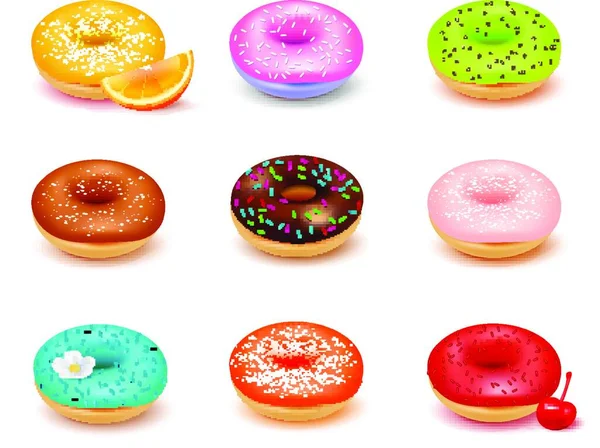Donuts Sortiment Set Vektorillustration — Stockvektor