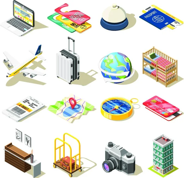 Travel Isometric Icons Graphic Vector Illustration — Stock Vector