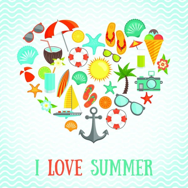 Summer Heart Poster Graphic Vector Illustration — Stock Vector