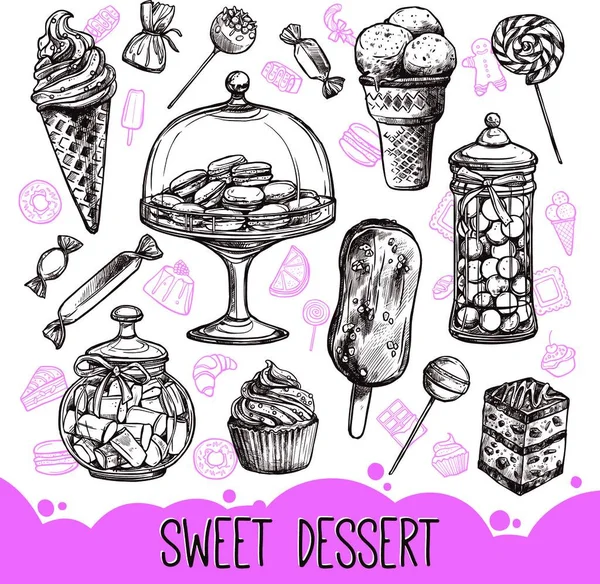 Sweet Poserts Set Vector Ilustración — Vector de stock