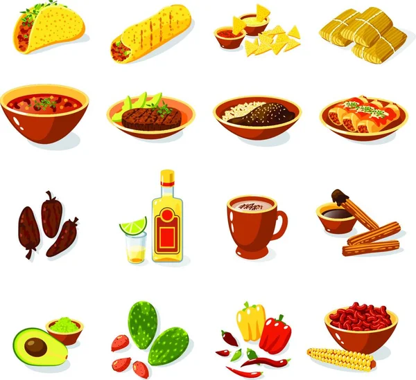 Mexican Food Set Illustrazione Grafica Vettoriale — Vettoriale Stock