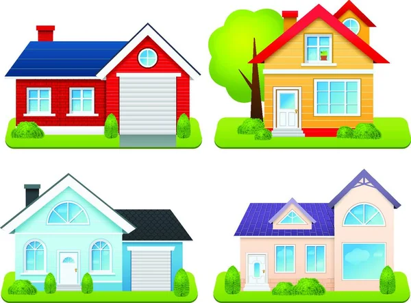 Private Houses Set Vector Illustration — Stock Vector