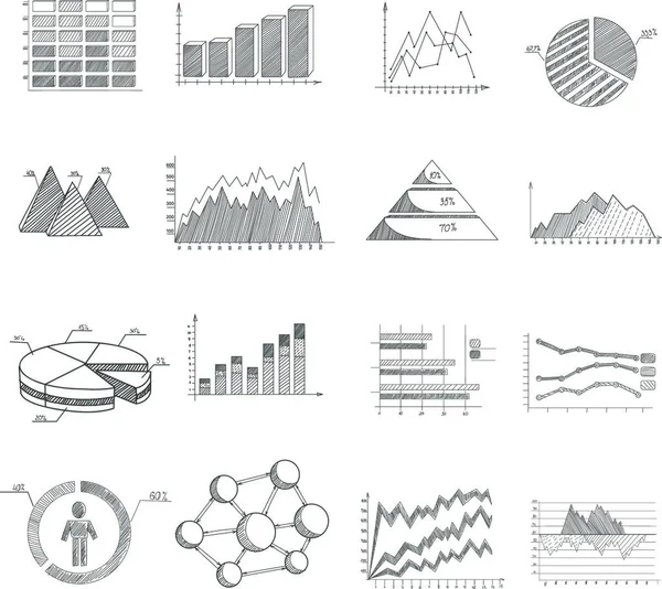 Zestaw Wykresów Szkicowych Ilustracja Wektora Graficznego — Wektor stockowy