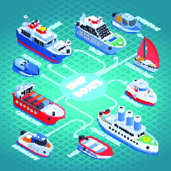 Ships Isomric Flowchart Illustrazione Grafica Vettoriale — Vettoriale Stock