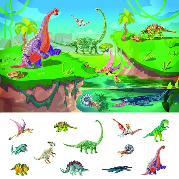 Animals Jurassic Concept Graphic Vector Illustration — Stock Vector