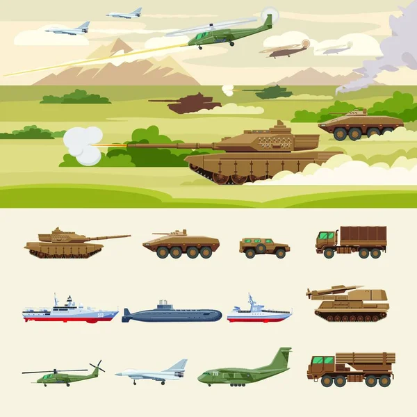 Στρατιωτική Έννοια Μεταφορών Γραφική Διανυσματική Απεικόνιση — Διανυσματικό Αρχείο