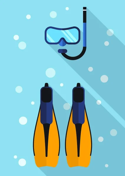 Diving Mask Snorkel Swimming Flippers Flat Icon — Stock Vector