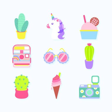 şirin çizgi film vektör seti, çıkartmalar