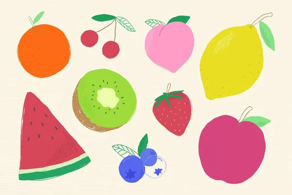 Conjunto Frutas Ilustração Vetorial Moderna —  Vetores de Stock