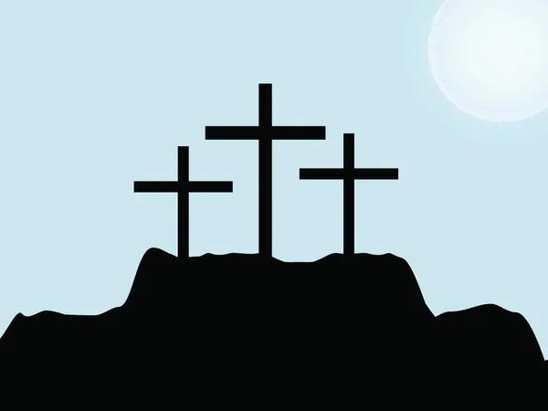 丘の上の十字架 カラフルなベクターイラスト — ストックベクタ