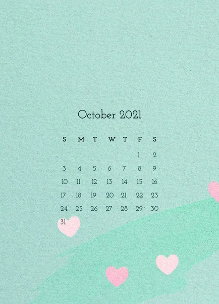 Oktober 2021 Kalender Färgglada Vektor Illustration — Stock vektor