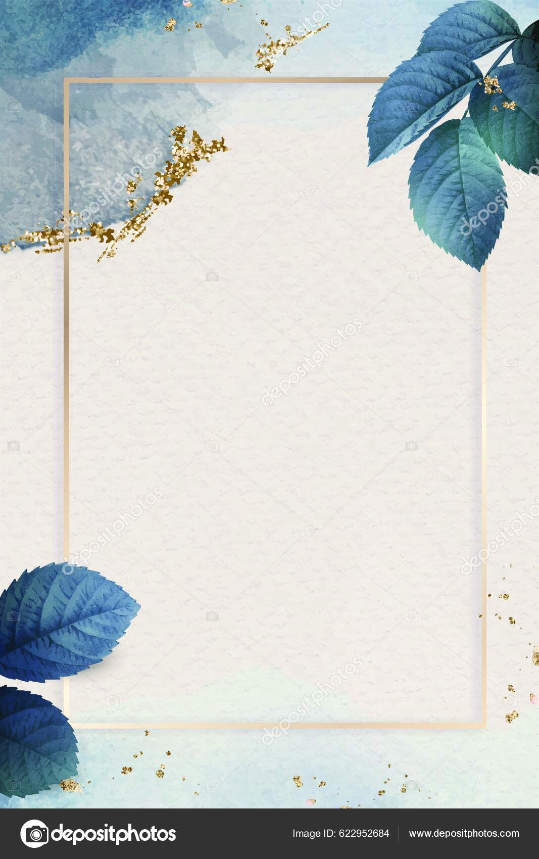 Rectangle Gold Frame Foliage Pattern Background Vector Stock Vector by