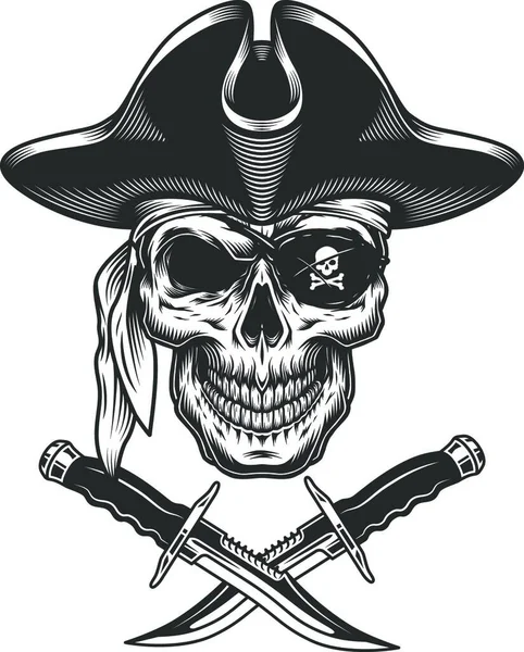 Monochrome Pirate Skull Vector — Stock Vector