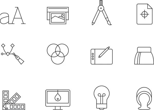 Iconos Del Esquema Impresión Diseño Gráfico — Vector de stock