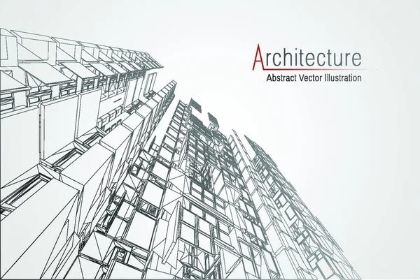 Architecture Moderne Wireframe Concept Câblage Urbain Illustration Bâtiment Fil Métallique — Image vectorielle