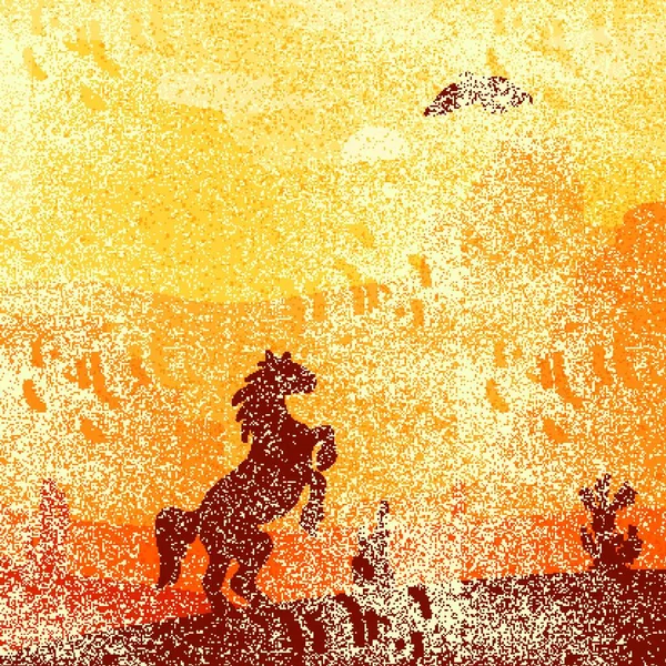 Paard Het Strand Kleurrijke Vector Illustratie — Stockvector