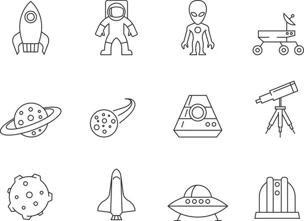 Iconos Contorno Ilustración Del Vector Espacial — Archivo Imágenes Vectoriales