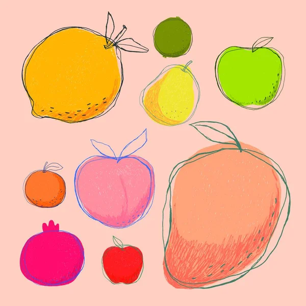 Fruit Set Illustration Vectorielle Moderne — Image vectorielle
