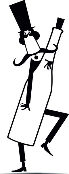Cartoon Long Mustache Man Holds Big Bottle Illustration — Stockvektor