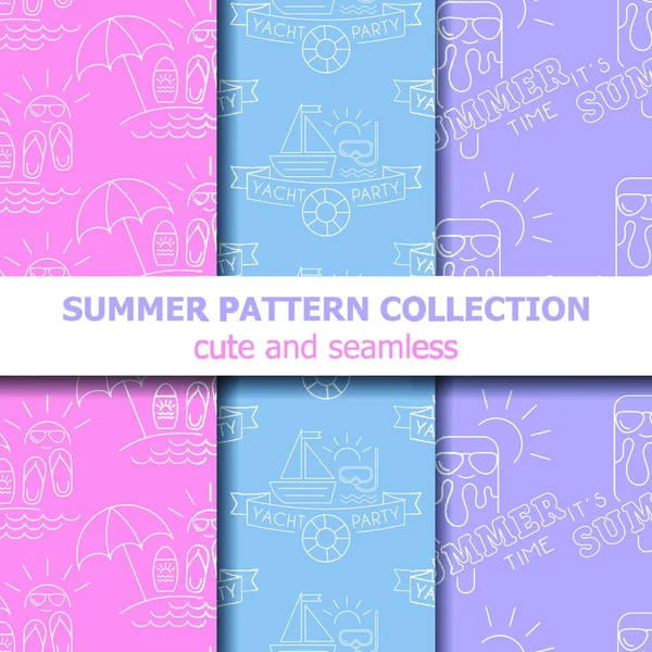Pastel Coleção Padrão Verão Banner Verão Férias Verão —  Vetores de Stock