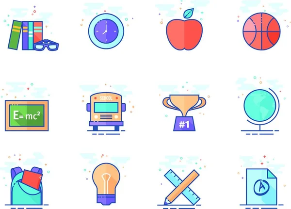 Flat Color Icons School — Stock Vector