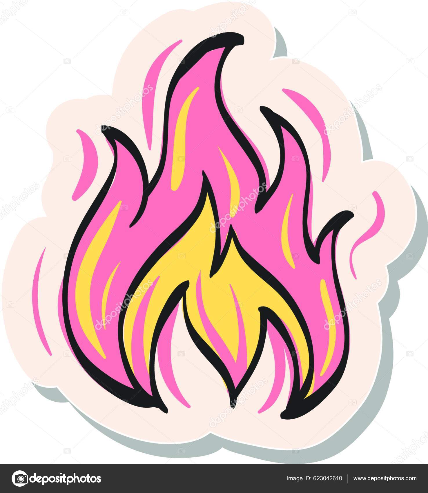 Ícone de fogo desenhado à mão em ilustração vetorial de estilo adesivo