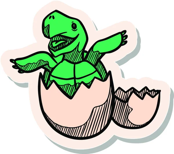 手描きのステッカースタイル亀の孵化アイコンベクトルイラスト — ストックベクタ