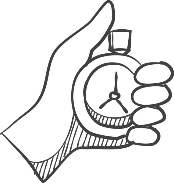 Mão Segurando Ícone Cronômetro Estilo Esboço Ilustração Vetorial — Vetor de Stock