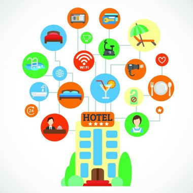 Hotel Düz Set vektör illüstrasyonu