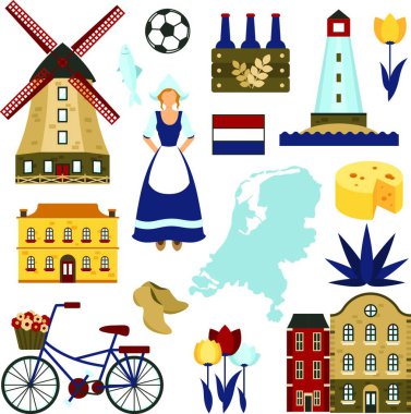 Hollanda Sembolleri Vektör illüstrasyonunu Ayarla