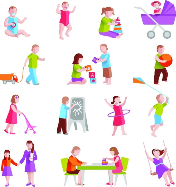 Personnages Enfants Illustration Vectorielle Ensemble — Image vectorielle