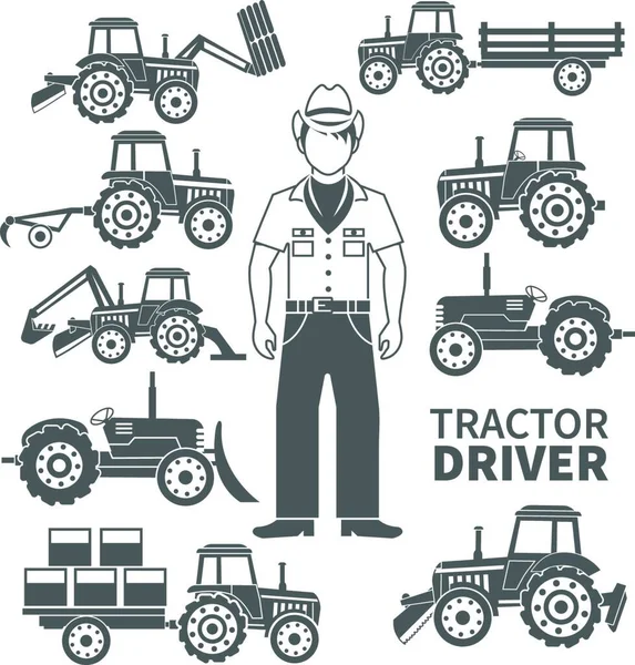 Traktör Sürücüsü Simgeleri Nin Vektör Çizimi — Stok Vektör