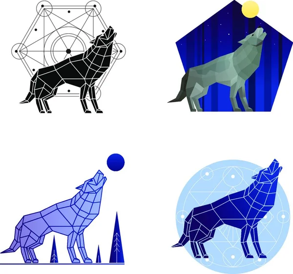 Howling Wolf Set Vector Illustration — Stock Vector