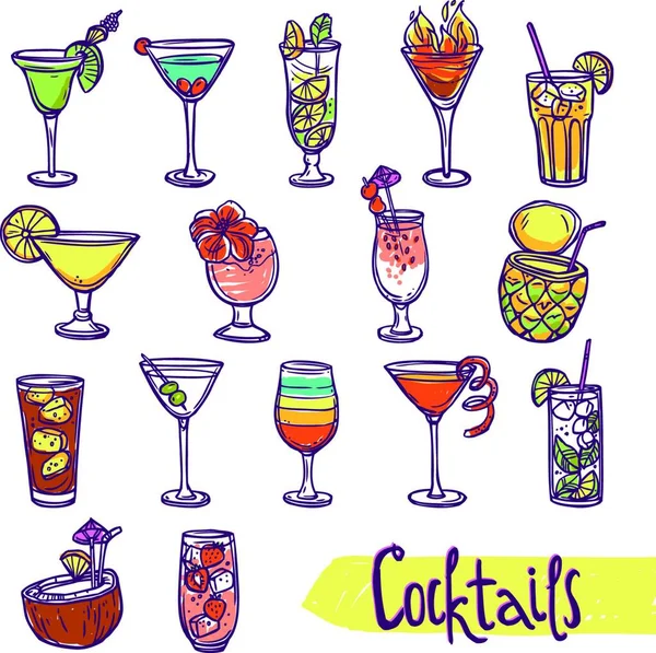 Cocktails Sketch Set Illustration Vectorielle — Image vectorielle