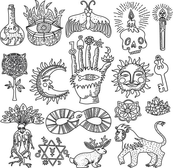 Magia Tatuaje Conjunto Vector Ilustración — Archivo Imágenes Vectoriales