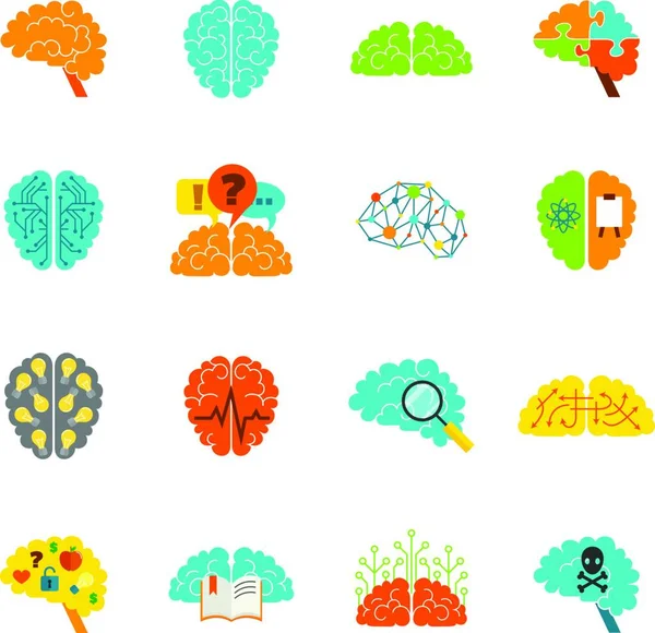 Illustration Vectorielle Des Icônes Cérébrales Plates — Image vectorielle