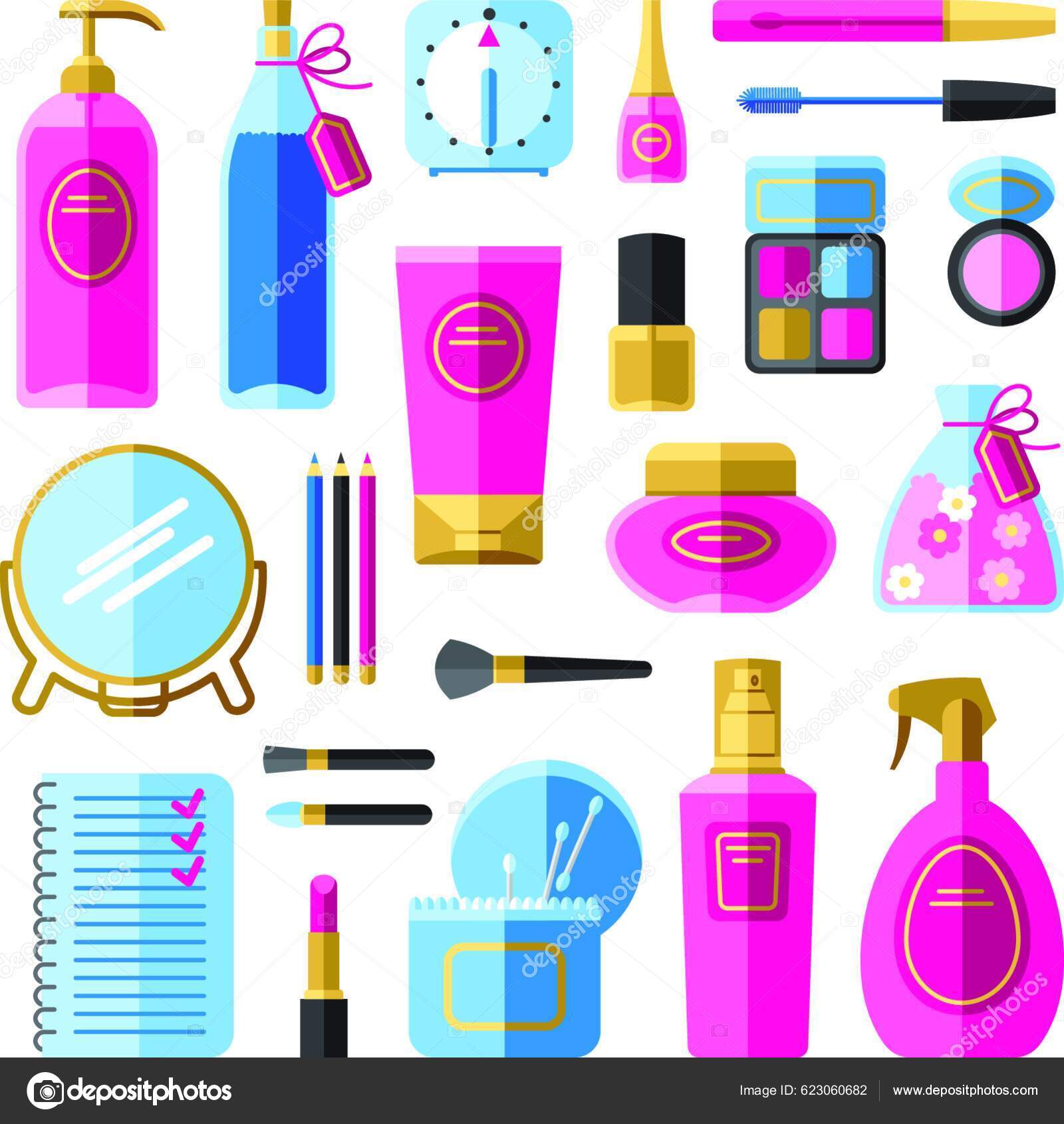 Maquillaje Accesorios Belleza Conjunto Iconos Planos vector, gráfico  vectorial © YAY_Images imagen #623060682