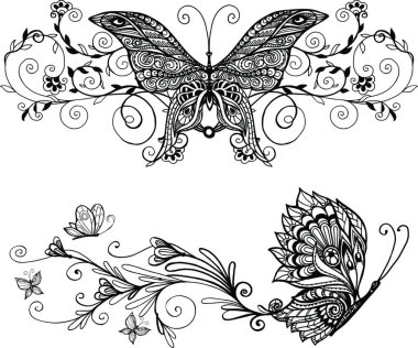 Dekoratif Kelebekler Vektör çizimini ayarla