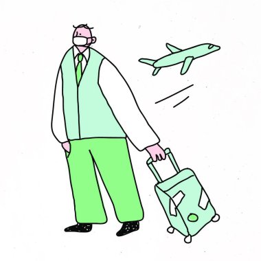 Bagajı ve uçağı olan iş adamı, seyahat konsepti.