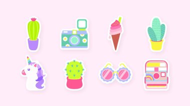 Şirin simgeler seti, renkli vektör illüstrasyonu 