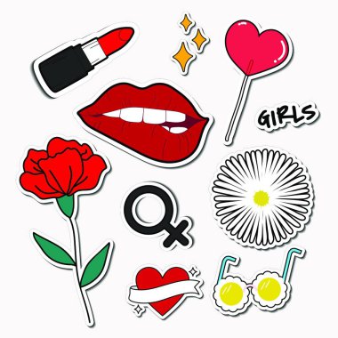 Çizgi film kızları etiketleri vektör illüstrasyonu