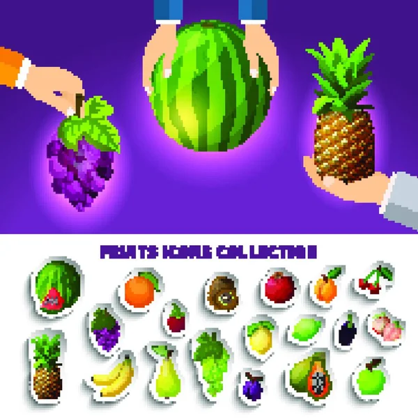Kolekcja Ikon Owoców Ilustracja Wektora — Wektor stockowy