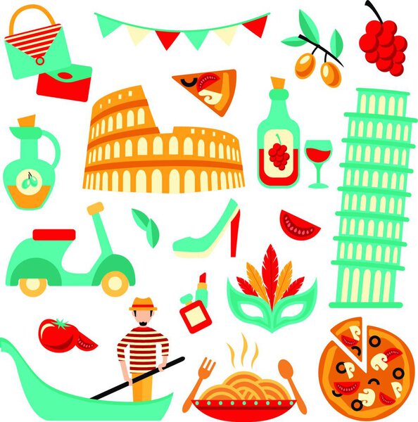 Italy decorative set vector illustration