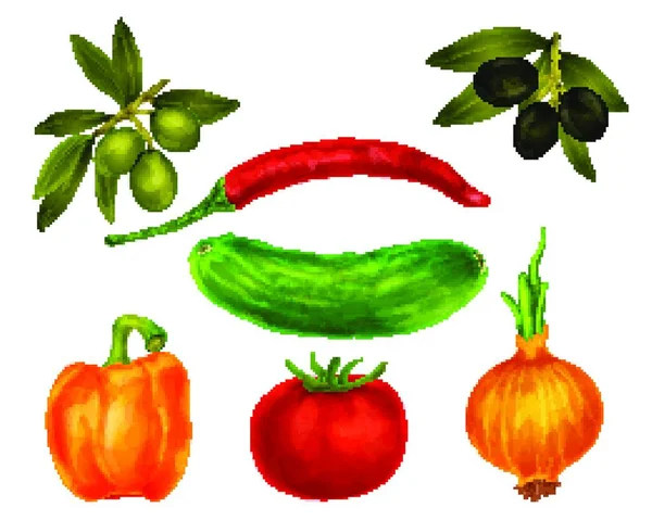 Овочі Ізольовані Набір Векторні Ілюстрації — стоковий вектор