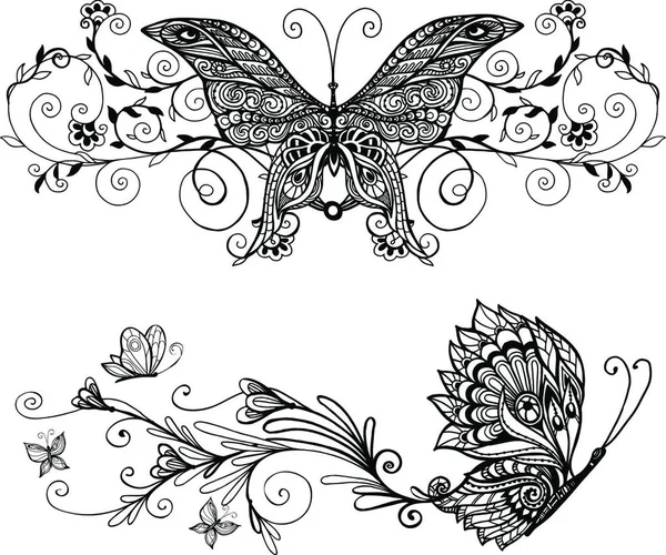Dekorative Schmetterlinge Set Vektor Illustration — Stockvektor
